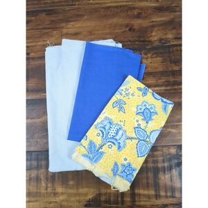 Lot‎ of Fabric, flowers and solid colors, yellow and shades of blue, 12.8oz